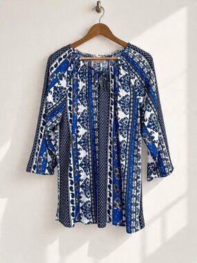 BEHIND THE SEAMS PAISLEY PRINT BOHO PEASANT TUNIC